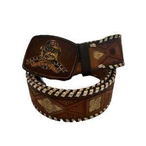Brown Tooled Leather Men’s Belt with Georgia Bulldog Buckle